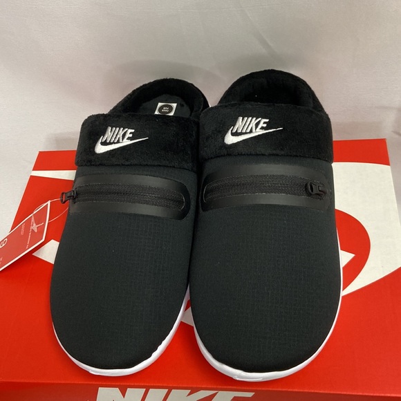 Nike Burrow NA Soft Foam Faux Fur Lined Slippers Black/White Women's 9 NIB - Picture 5 of 7
